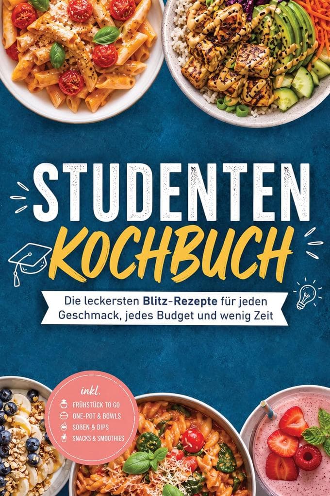 Studenten Kochbuch: Die leckersten Blitz-Rezepte für jeden Geschmack, jedes Budget und wenig Zeit - inkl. Frühstück to go, One-Pot & Bowls, Soßen & Dips, Snacks & Smoothies