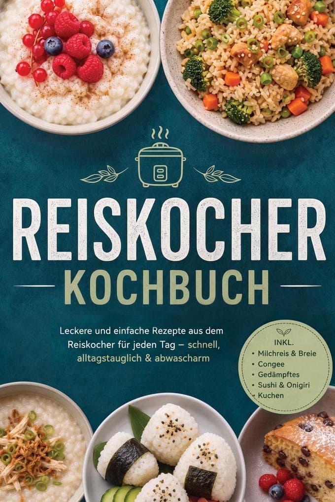 Reiskocher Kochbuch: Leckere und einfache Rezepte aus dem Reiskocher für jeden Tag - schnell, alltagstauglich & abwascharm - inkl. Milchreis & Breie, Congee, Gedämpftes, Sushi & Onigiri, Kuchen
