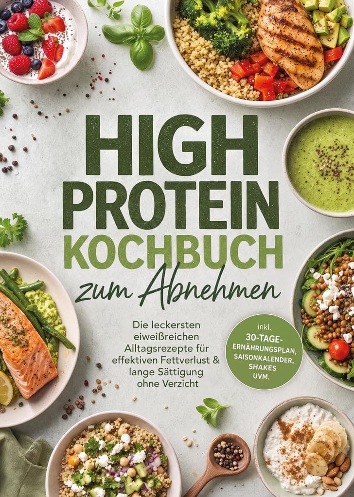 High Protein Kochbuch zum Abnehmen: Die leckersten eiweißreichen Alltagsrezepte für effektiven Fettverlust & lange Sättigung ohne Verzicht - inkl. 30-Tage-Ernährungsplan, Saisonkalender, Shakes uvm.