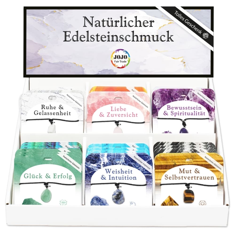 Sortiment 12x3 Stück im Display, Trommelstein Kette, J841