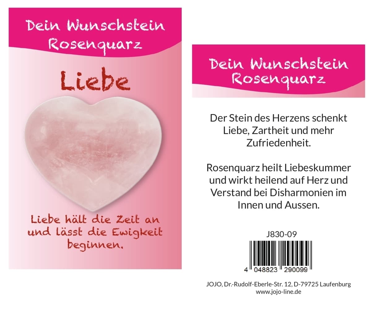 Rosenquarz Taschensteinherz Wunschstein, J836-09