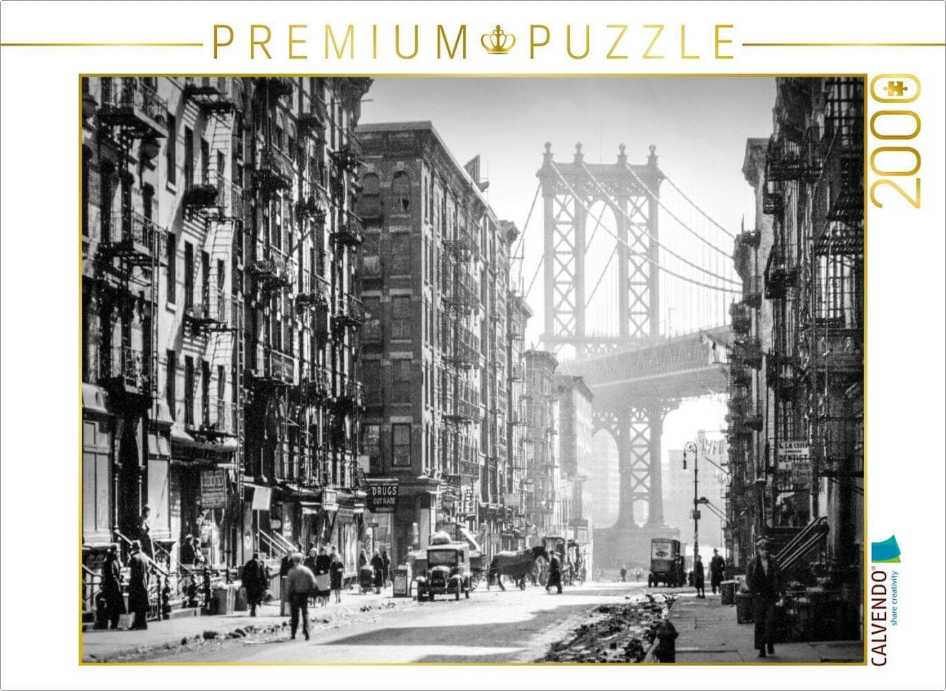 CALVENDO Puzzle Historic New York: Pike and Henry Streets, Manhattan, 1936 | 2000 Teile Lege-Größe 90 × 67 cm Foto-Puzzle für glückliche Stunden: Fluchtartige Mietskasernen mit Feuerleitern vor gigantischem Brückenpfeiler